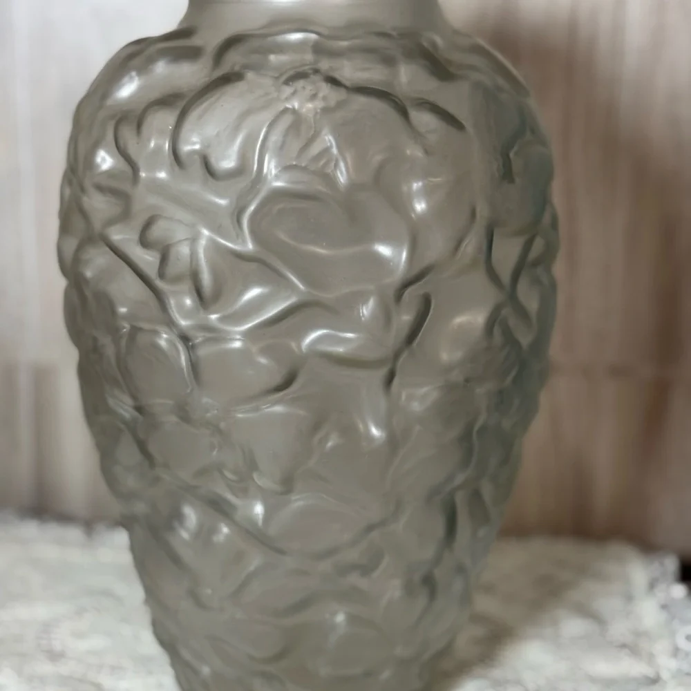 Bohemian Czech Satin Art Art Deco Glass Vase Frosted Dogwood Sculptural 1930’s
